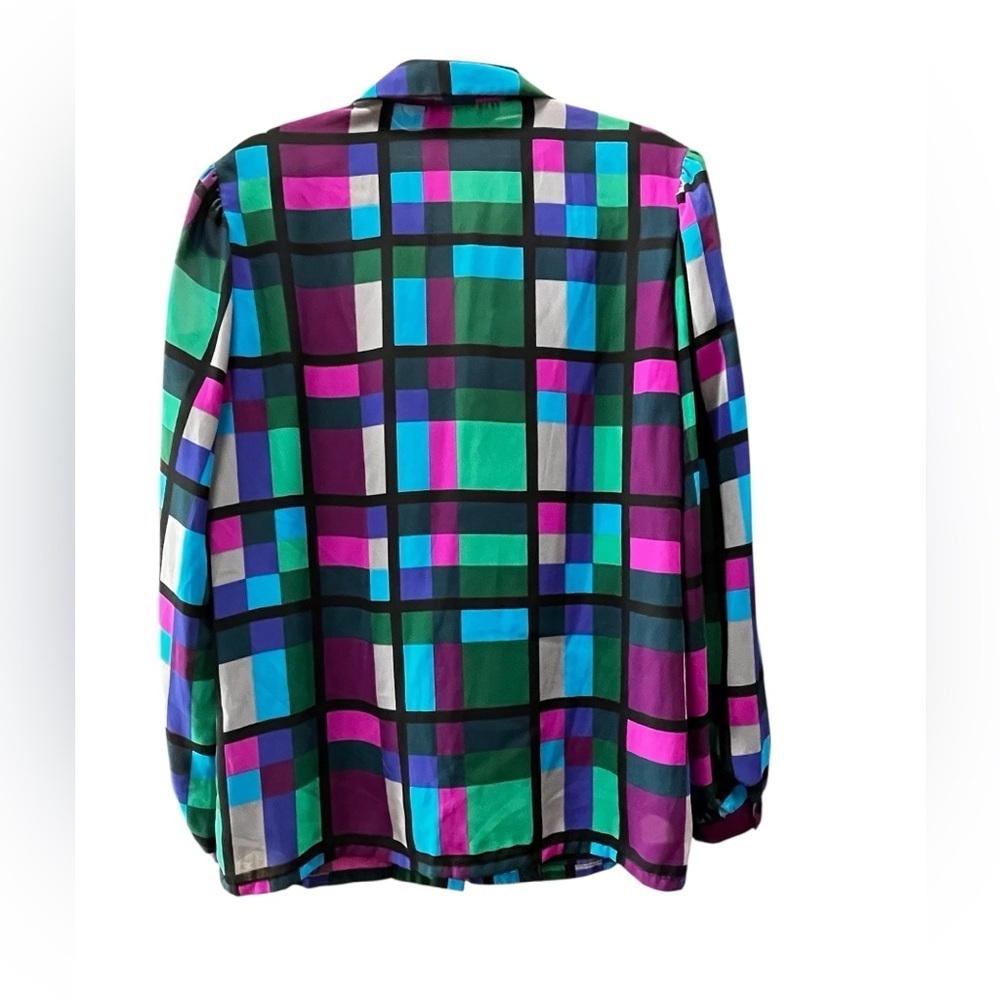 Mob wife  Blouse shirt Button Up 80s 90s sheer colorblock -10 - Picture 2 of 7